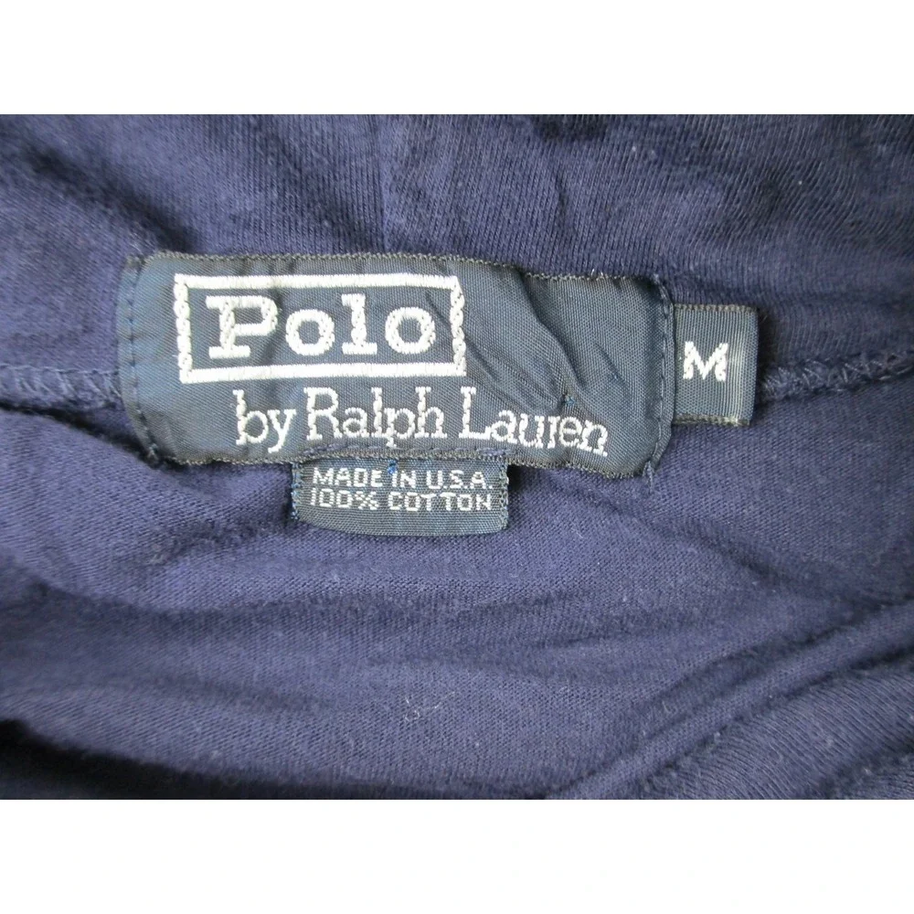 VINTAGE Ralph Lauren Shirt Mens Medium Blue Pony Long Sleeve Hooded Made In USA*